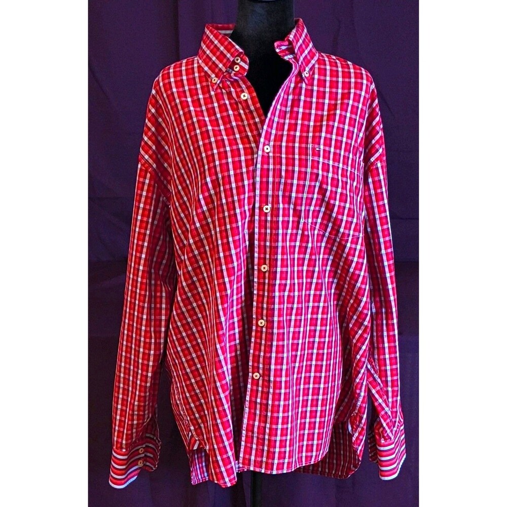 Tommy Hilfiger Men's Size L Red Plaid Long Sleeve Button-Up